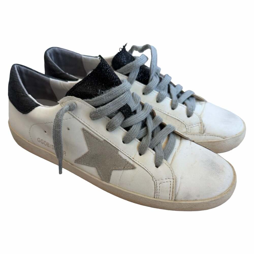 Golden Goose Superstar White Leather Grey Suede Star Black Glitter Sneakers Size